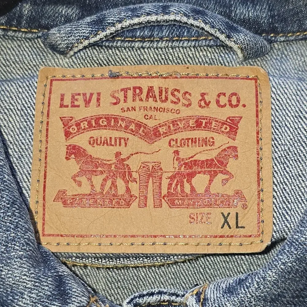 Levis Jacket Youth Boys Girls XL Blue Denim Jean Trucker Button Front Stretch